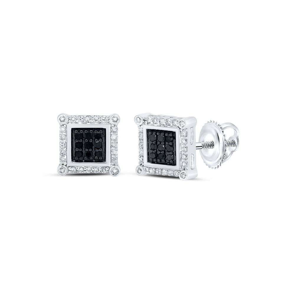 10K White Or Yellow Gold Round Black Color Enhanced Diamond Square Earrings