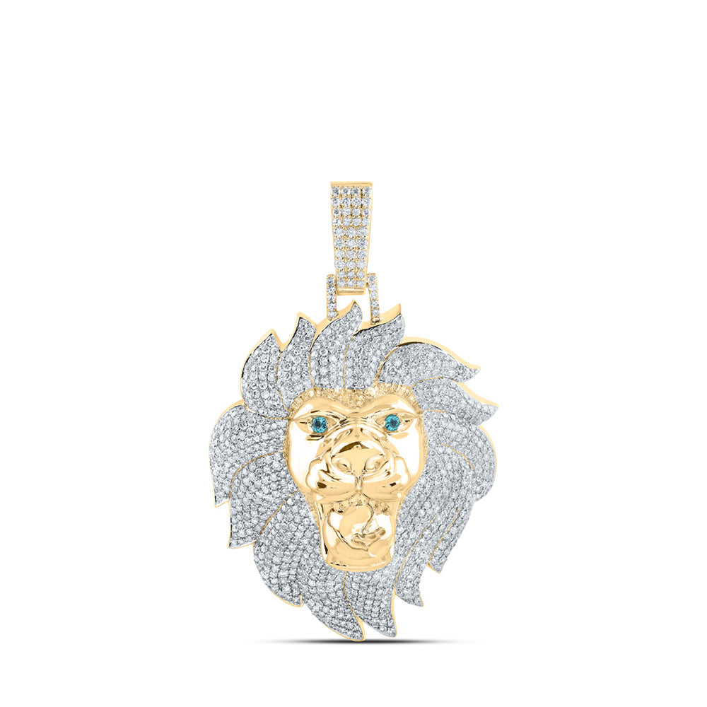 10K Yellow Gold Mens Round Diamond Lion Face Charm Pendant 5 Cttw