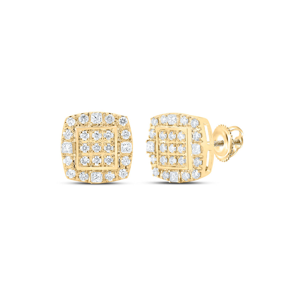 10K Yellow Gold Round Diamond Square Earrings 1/2 Cttw