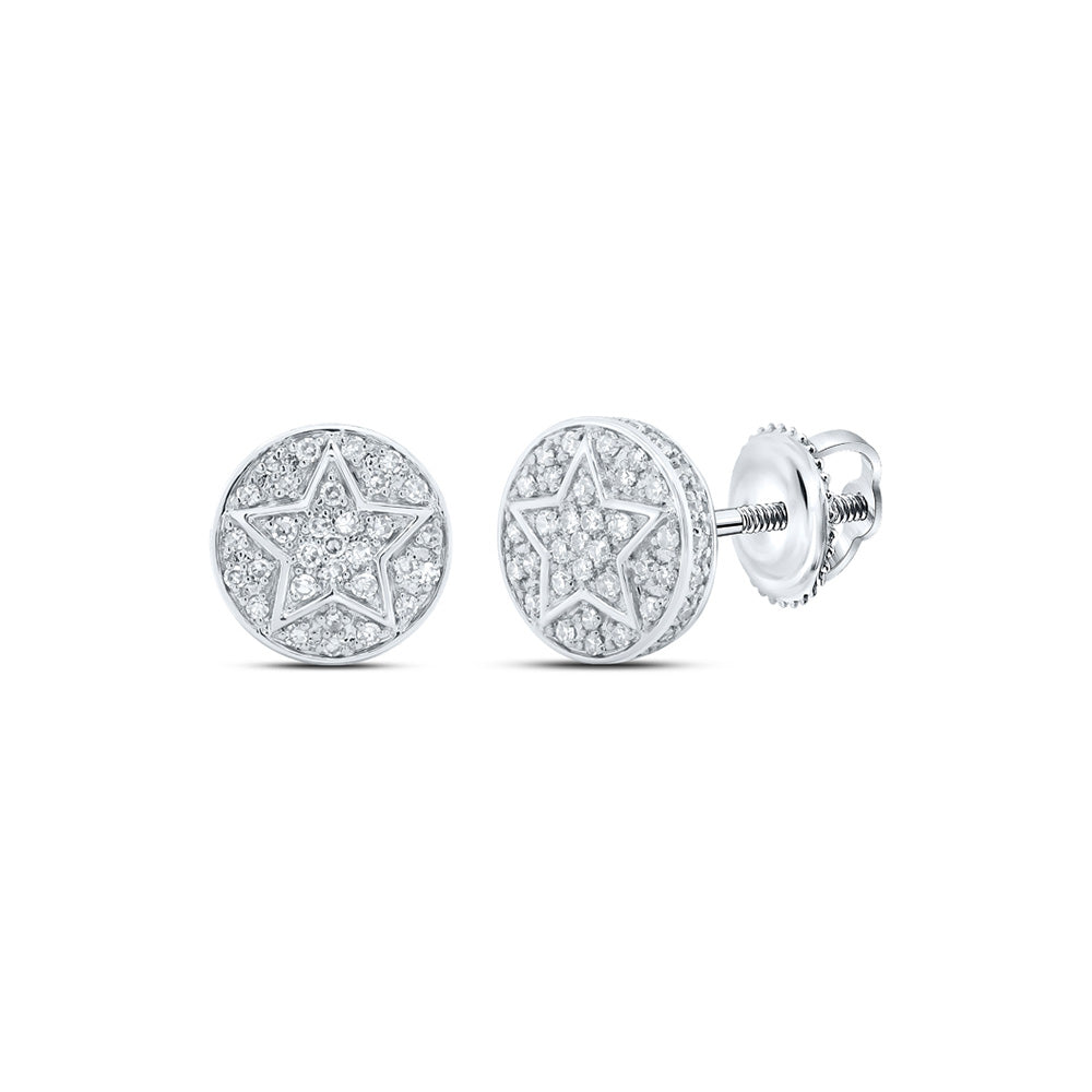 10K White Or Yellow Gold Round Diamond Star Earrings