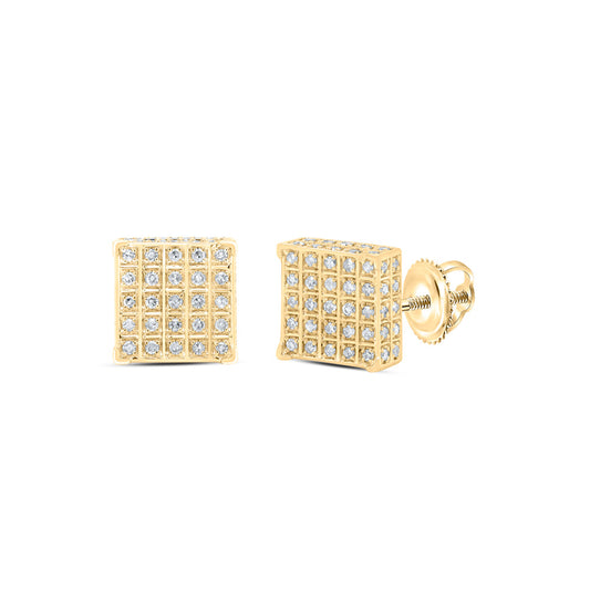 10K Yellow Gold Round Diamond Square Earrings 1/3 Cttw