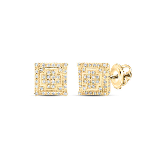10K Yellow Gold Round Diamond Square Earrings 1/4 Cttw
