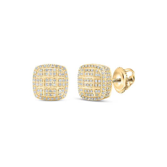 10K Yellow Gold Round Diamond Square Earrings 5/8 Cttw