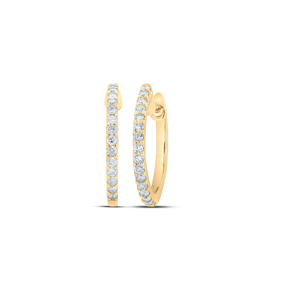 10K White Or Yellow Gold Womens Round Diamond Hoop Earrings