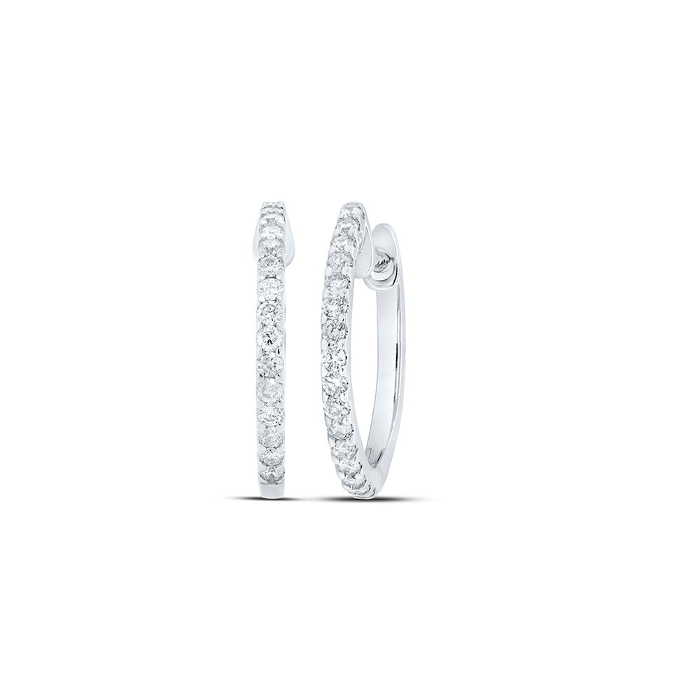 10K White Or Yellow Gold Womens Round Diamond Hoop Earrings