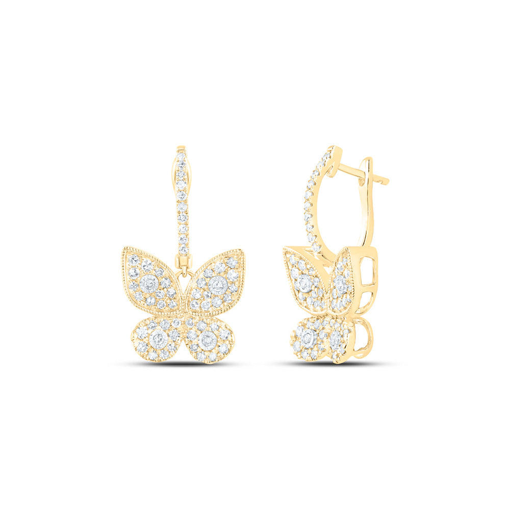 10K Yellow Or White Or Rose Gold Womens Round Diamond Butterfly Earrings