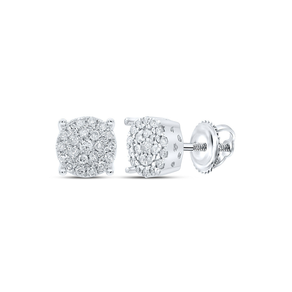 10K White Gold Womens Round Diamond Cluster Earrings 1/4 Cttw