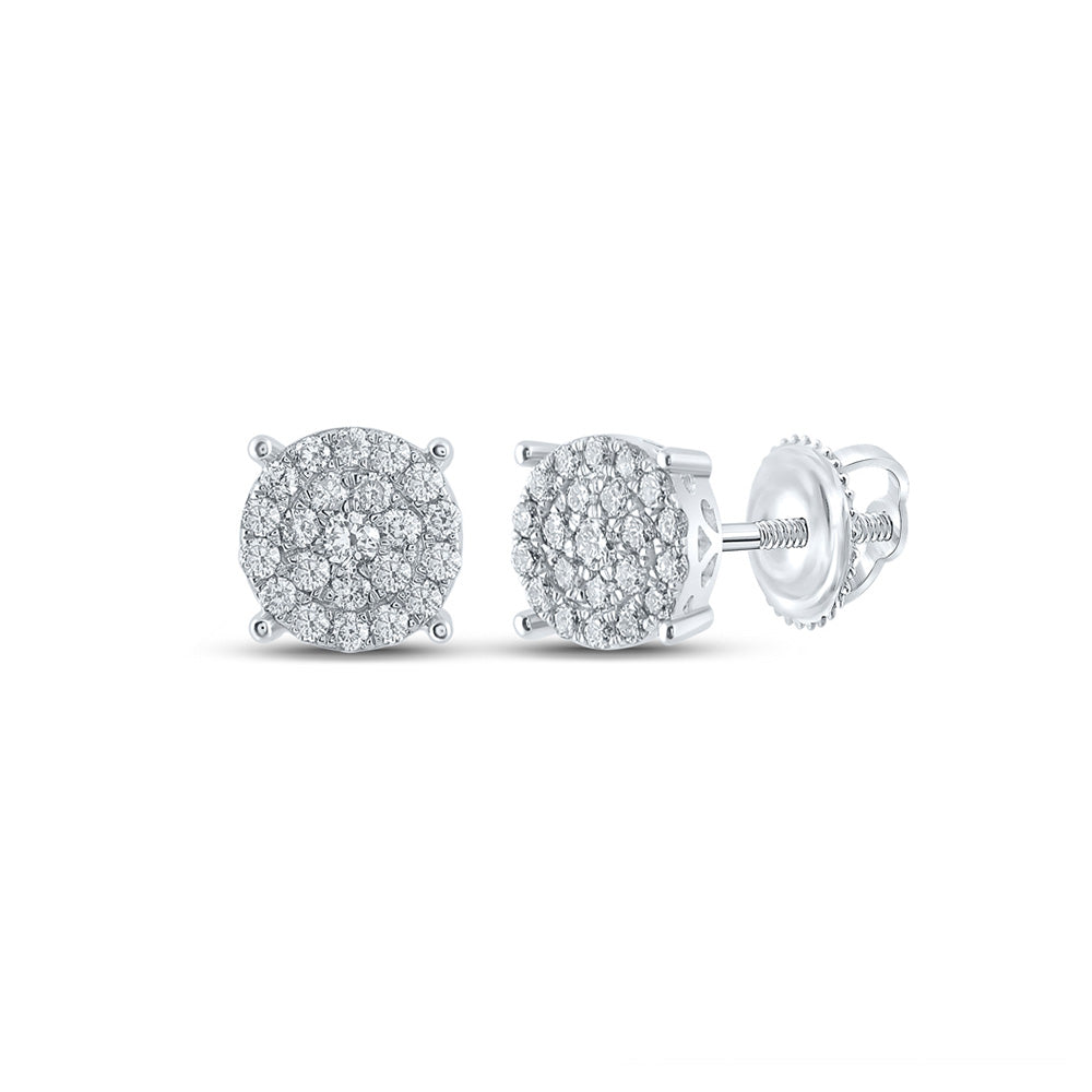 10K White Gold Womens Round Diamond Cluster Earrings 1/2 Cttw