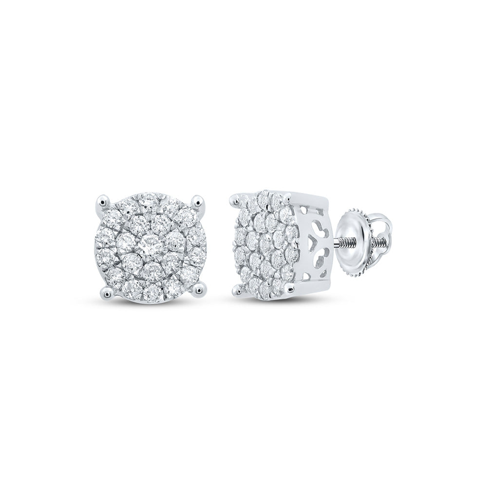 10K White Gold Womens Round Diamond Cluster Earrings 3/4 Cttw