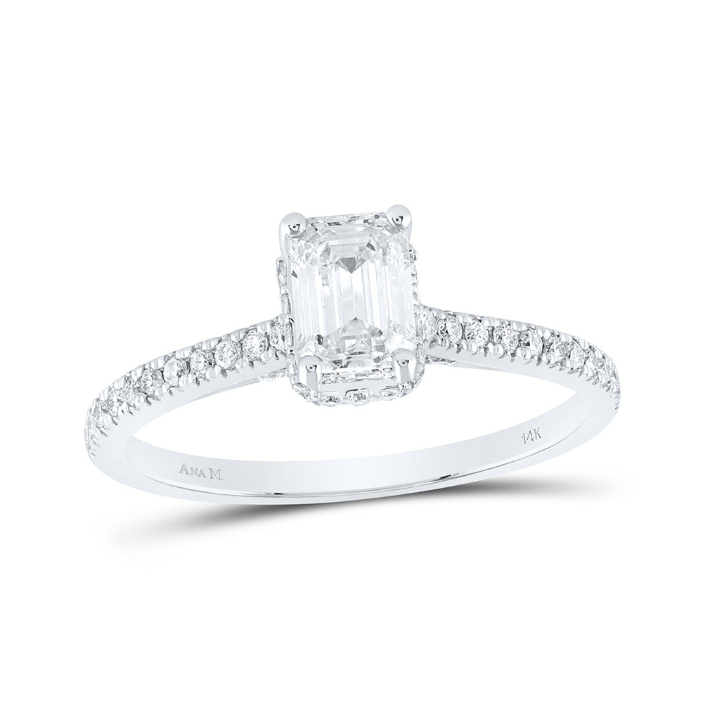 14K White Gold Emerald Diamond Solitaire Bridal Wedding Engagement Ring 1 Cttw, Womens Size: 5-10