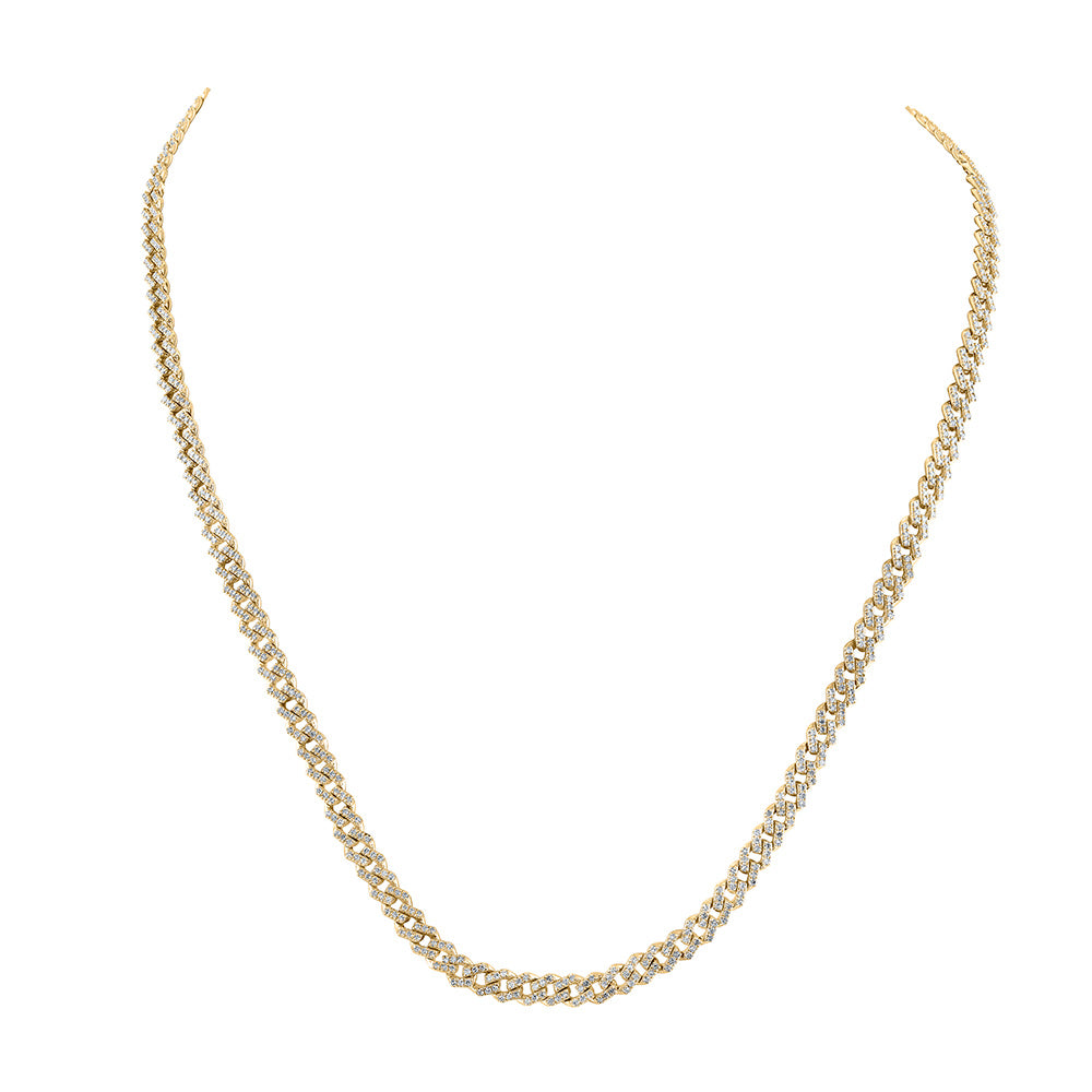 10K Yellow Gold Mens Round Diamond 18-inch Cuban Link Chain Necklace 3-1/2 Cttw, Width: 0.2 In