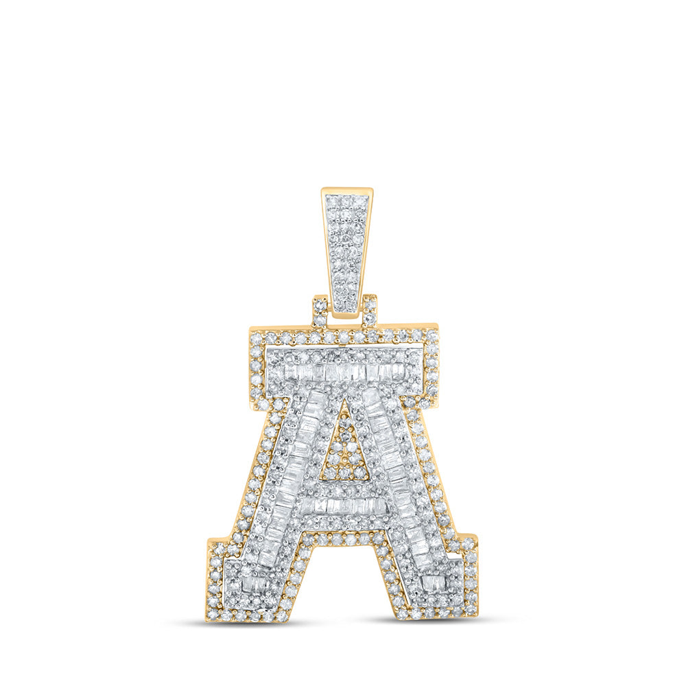 10K Yellow Gold Mens Round Diamond Initial Letter Charm Pendant
