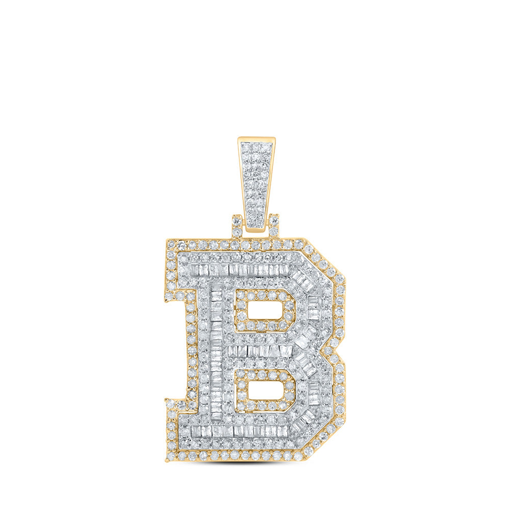 10K Yellow Gold Mens Round Diamond Initial Letter Charm Pendant