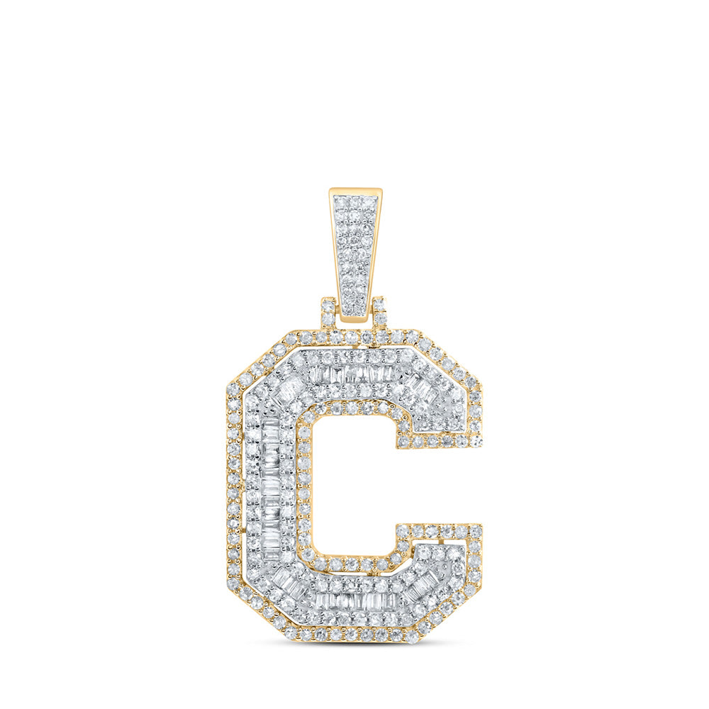 10K Yellow Gold Mens Round Diamond Initial Letter Charm Pendant