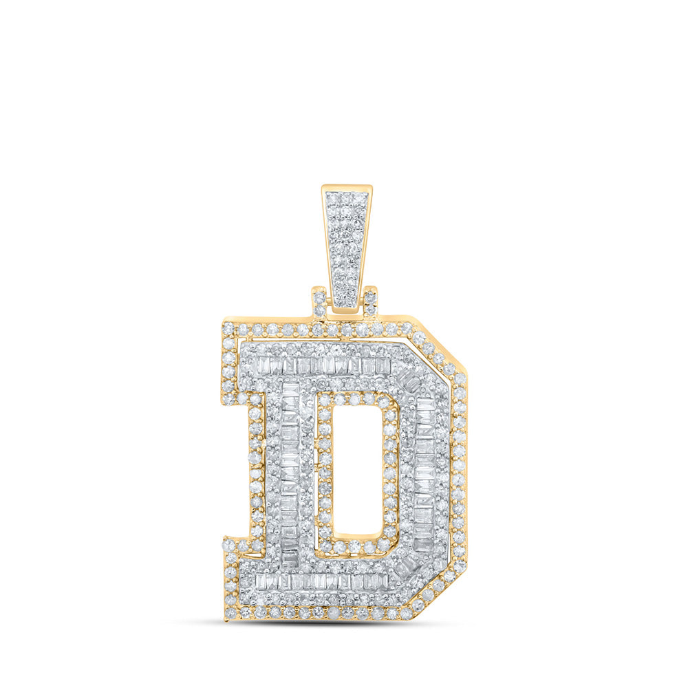 10K Yellow Gold Mens Round Diamond Initial Letter Charm Pendant