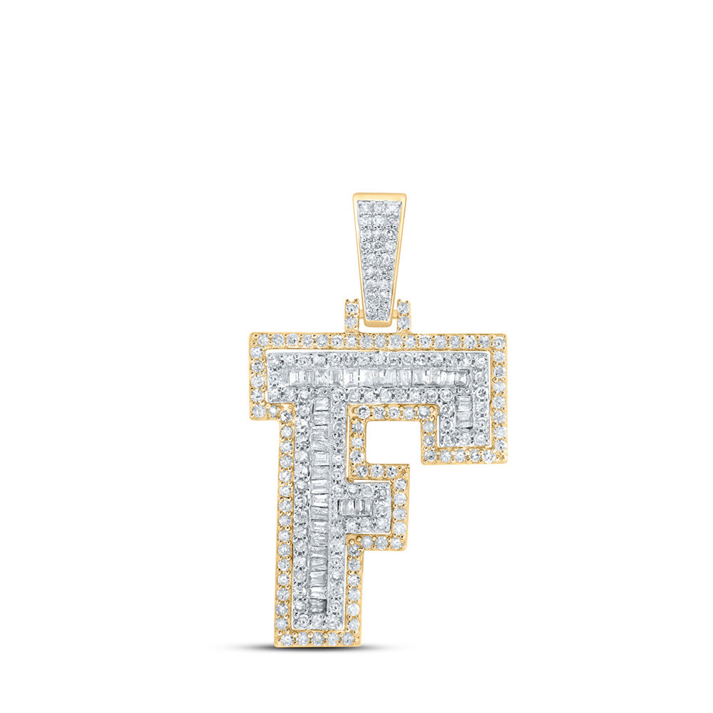 10K Yellow Gold Mens Round Diamond Initial Letter Charm Pendant