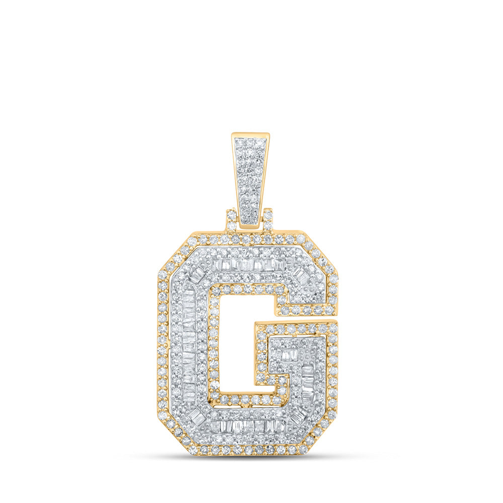 10K Yellow Gold Mens Round Diamond Initial Letter Charm Pendant