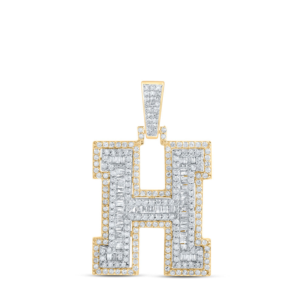 10K Yellow Gold Mens Round Diamond Initial Letter Charm Pendant