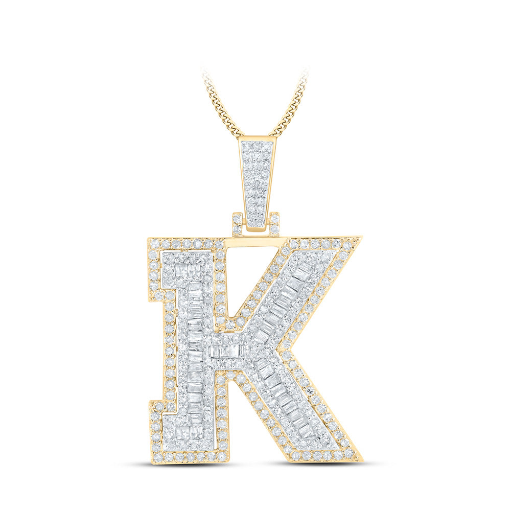 10K Yellow Gold Mens Round Diamond Initial Letter Charm Pendant