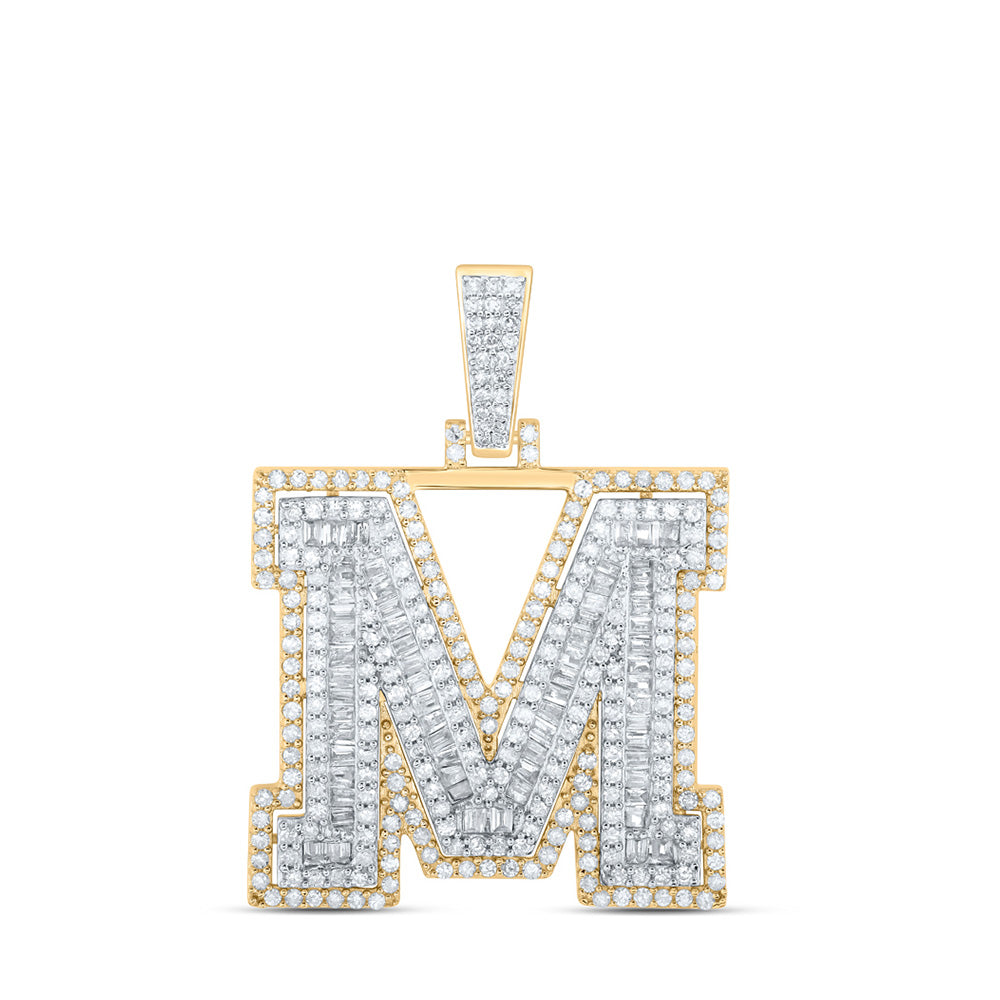 10K Yellow Gold Mens Round Diamond Initial Letter Charm Pendant