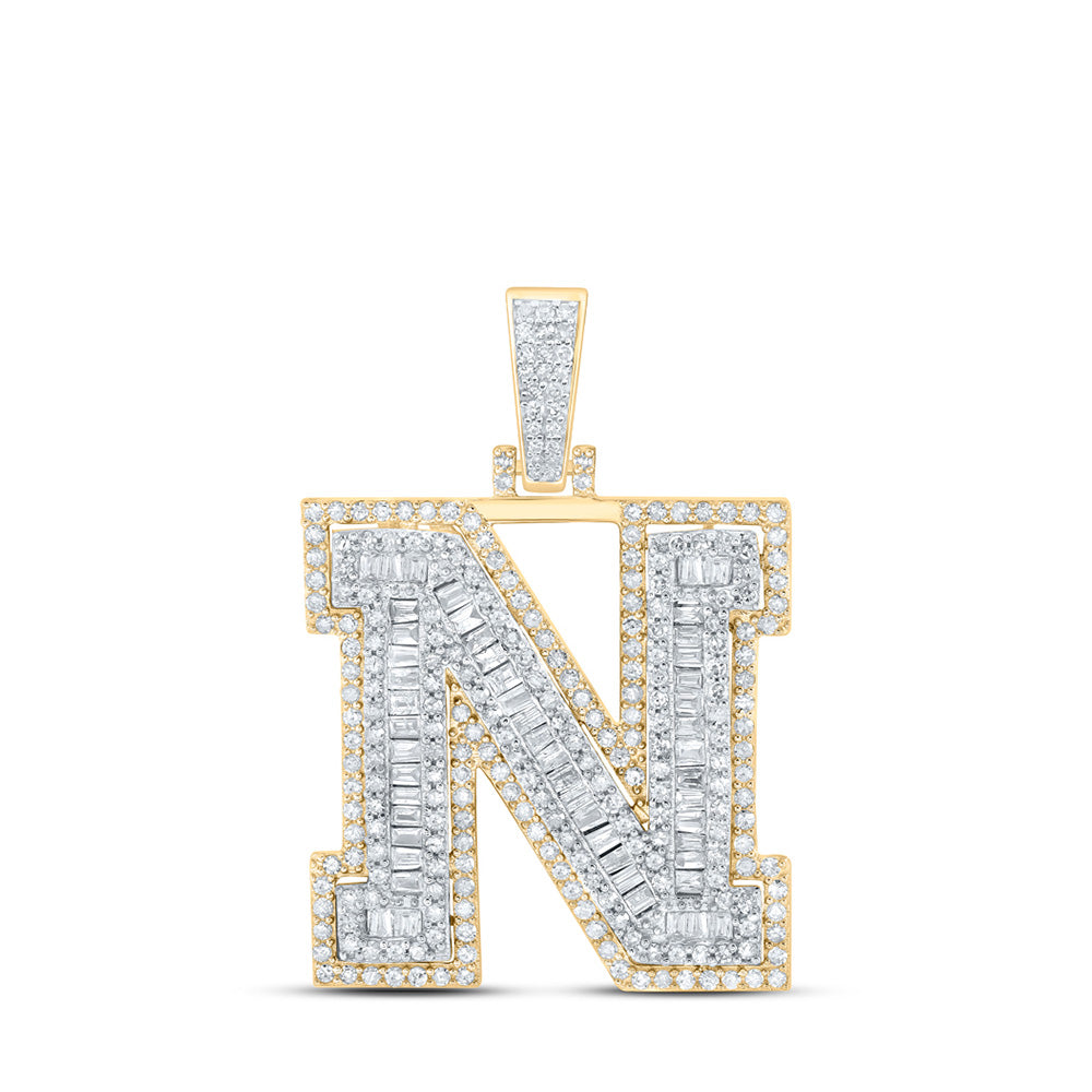 10K Yellow Gold Mens Round Diamond Initial Letter Charm Pendant
