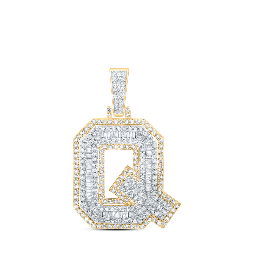 10K Yellow Gold Mens Round Diamond Initial Letter Charm Pendant