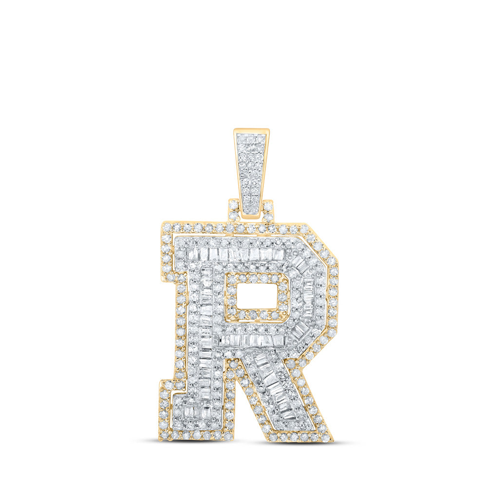 10K Yellow Gold Mens Round Diamond Initial Letter Charm Pendant