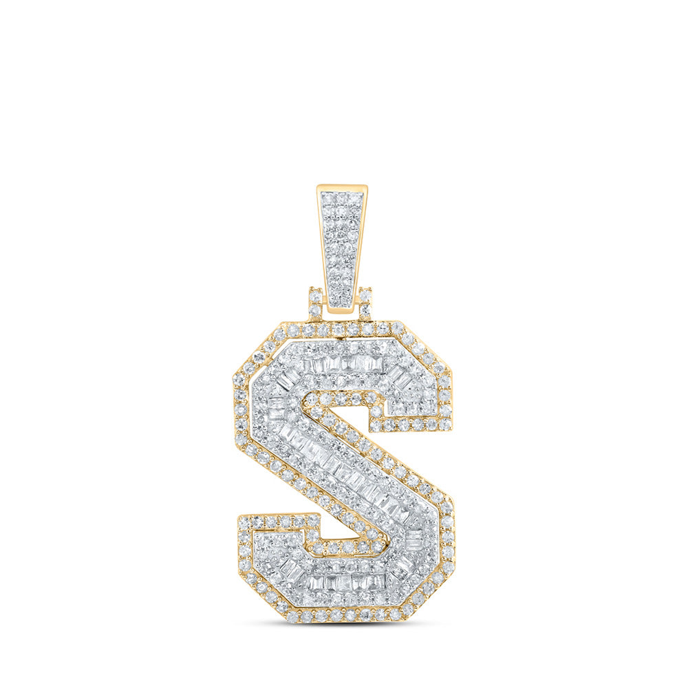 10K Yellow Gold Mens Round Diamond Initial Letter Charm Pendant