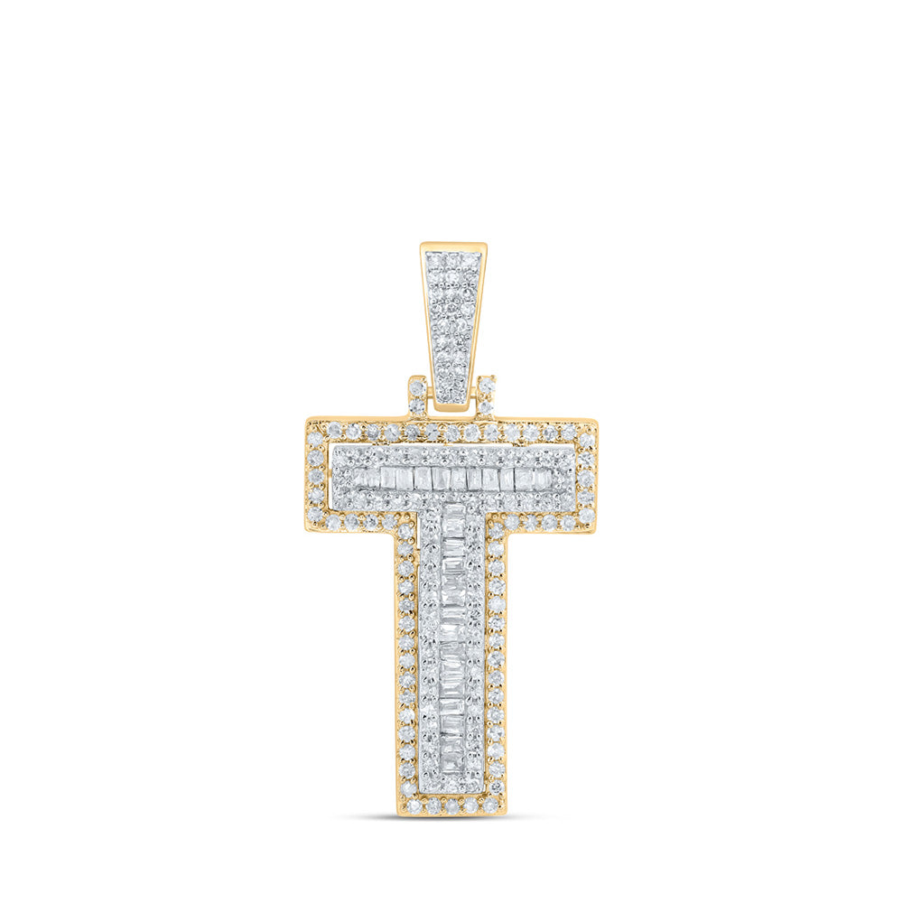 10K Yellow Gold Mens Round Diamond Initial Letter Charm Pendant