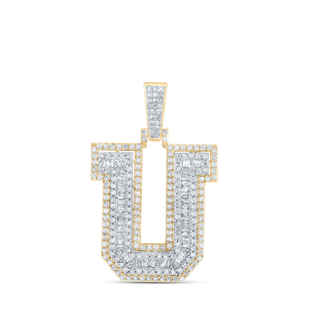 10K Yellow Gold Mens Round Diamond Initial Letter Charm Pendant