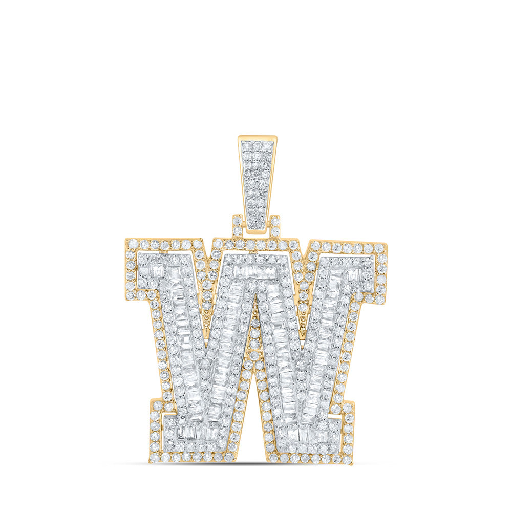10K Yellow Gold Mens Round Diamond W Initial Letter Charm Pendant 1-3/8 Cttw