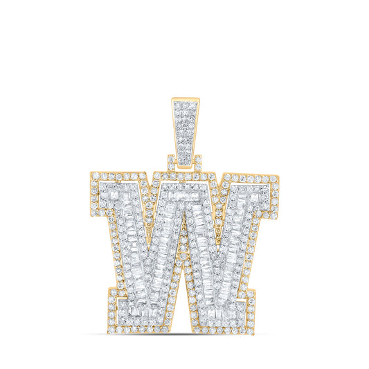 10K Yellow Gold Mens Round Diamond W Initial Letter Charm Pendant 1-3/8 Cttw
