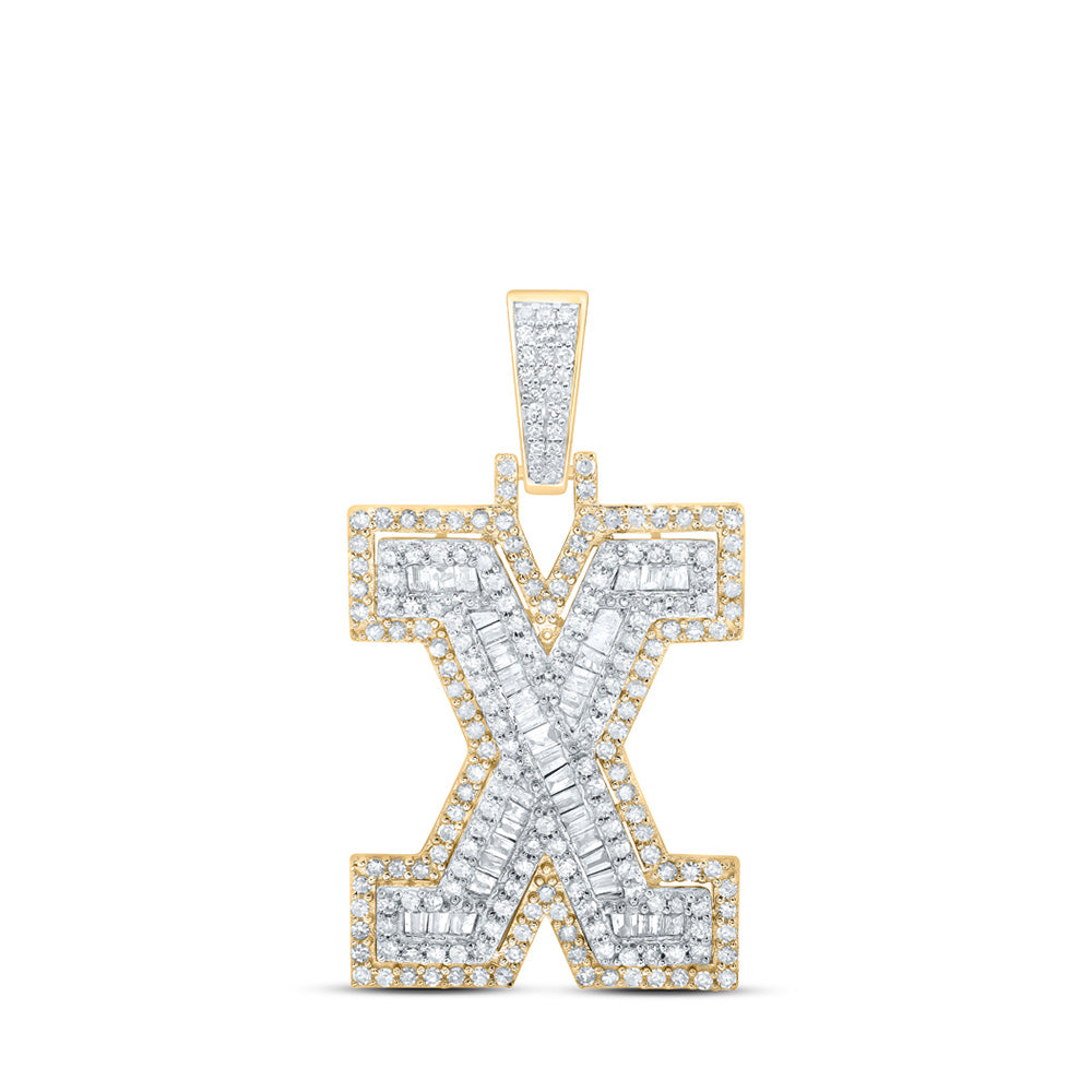10K Yellow Gold Mens Round Diamond Initial Letter Charm Pendant