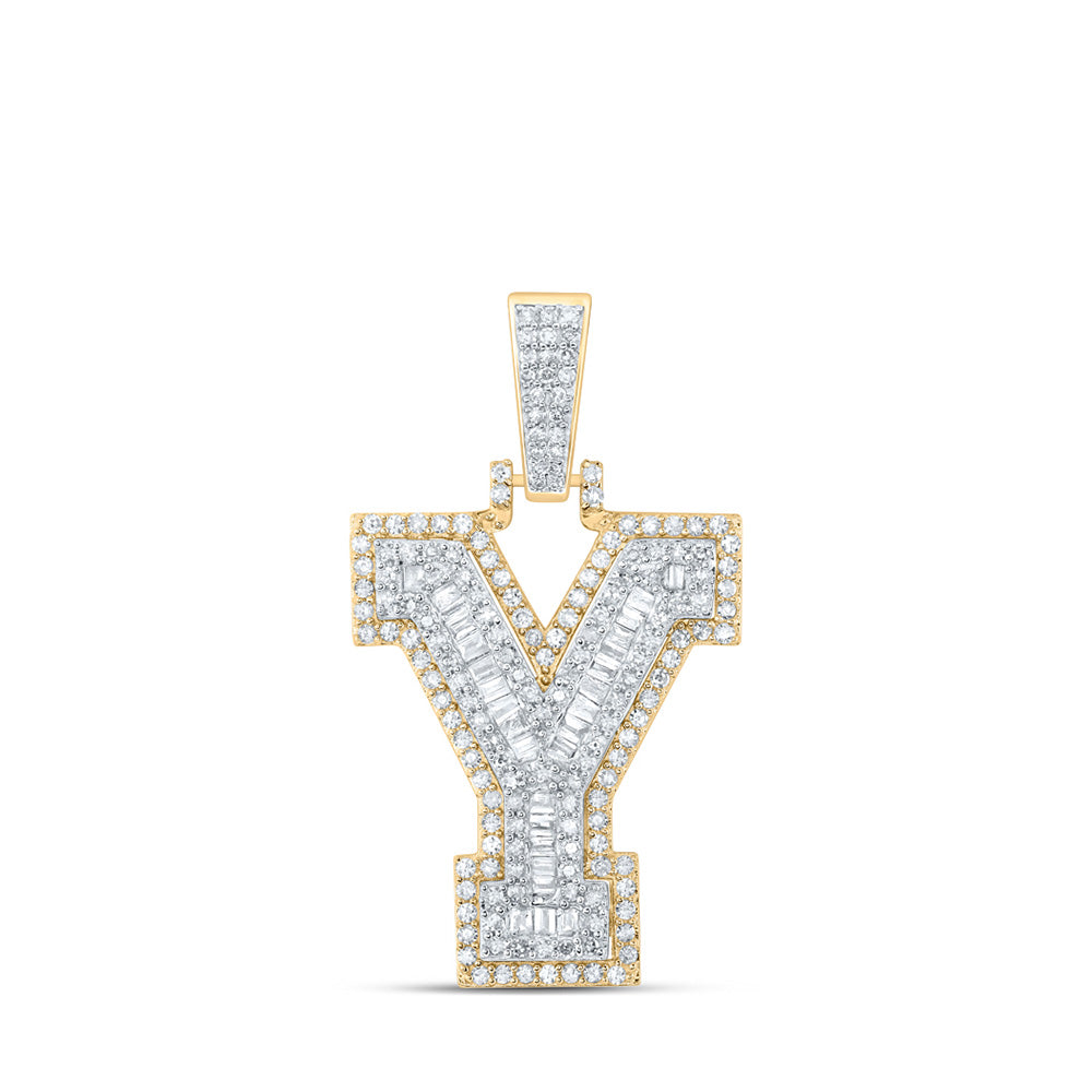 10K Yellow Gold Mens Round Diamond Initial Letter Charm Pendant