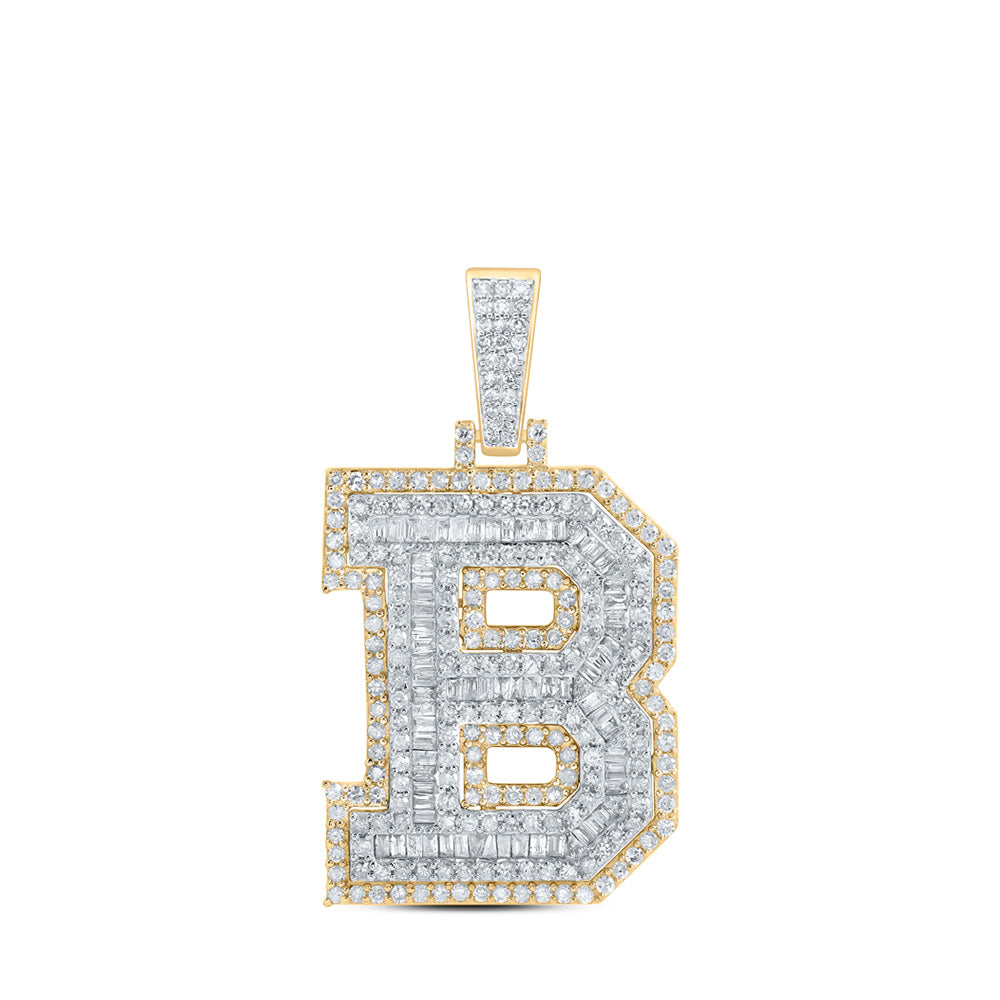 10K Yellow Gold Mens Baguette Diamond Initial Letter Charm Pendant