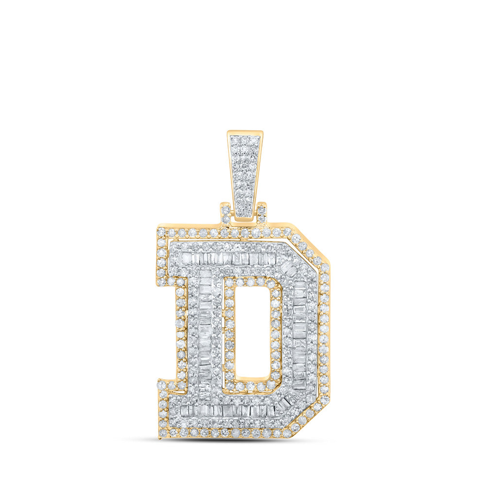 10K Yellow Gold Mens Baguette Diamond Initial Letter Charm Pendant