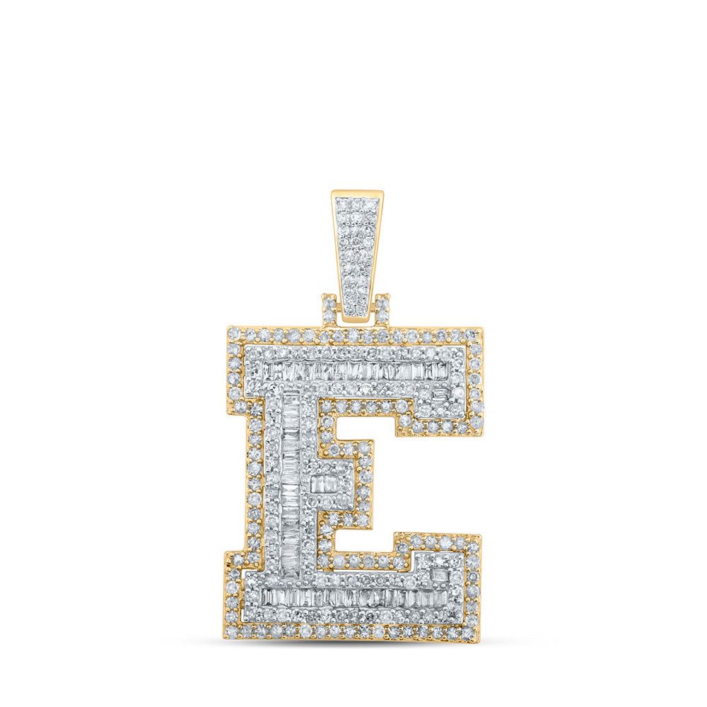 10K Yellow Gold Mens Baguette Diamond Initial Letter Charm Pendant