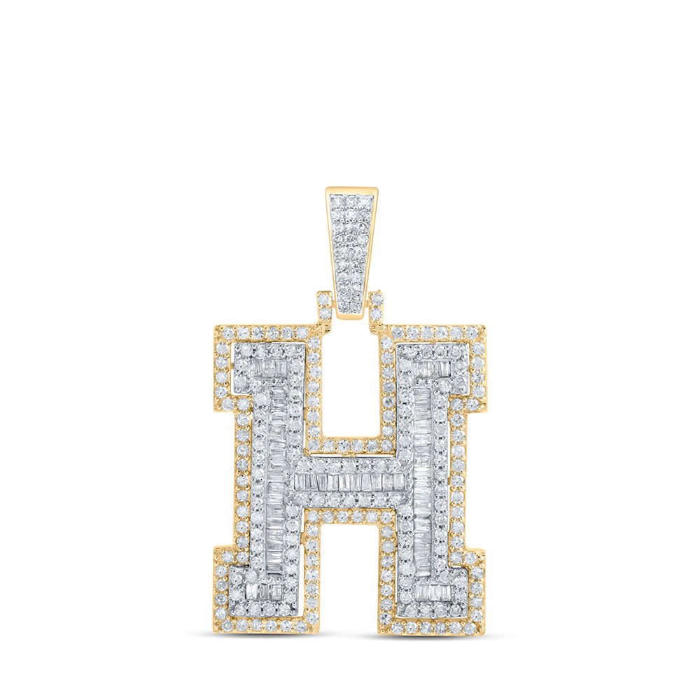 10K Yellow Gold Mens Baguette Diamond Initial Letter Charm Pendant