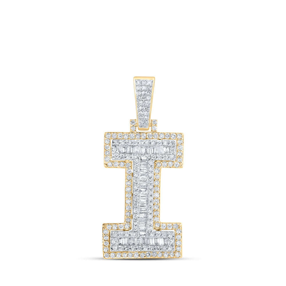 10K Yellow Gold Mens Baguette Diamond Initial Letter Charm Pendant