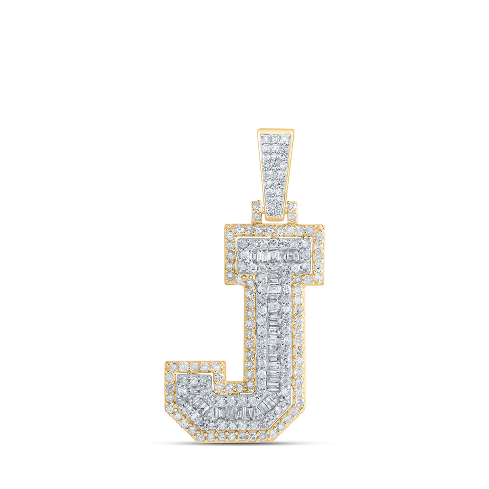10K Yellow Gold Mens Baguette Diamond Initial Letter Charm Pendant