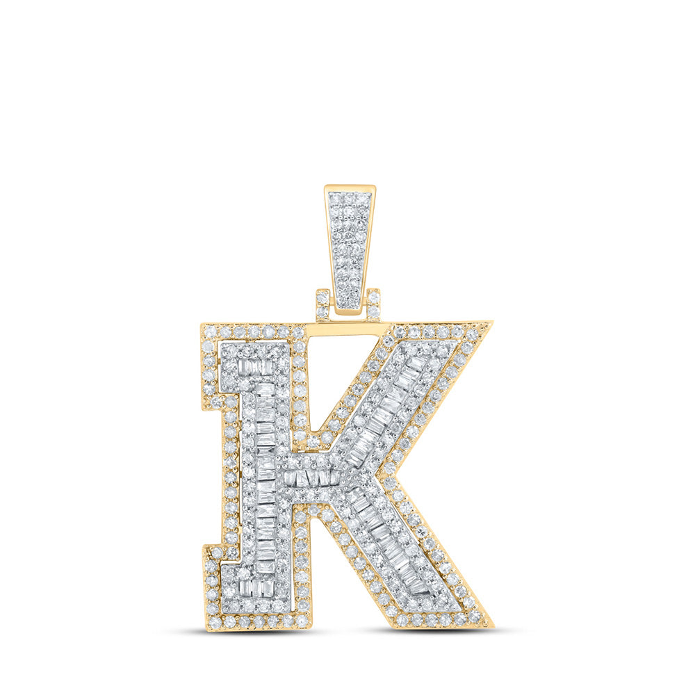 10K Yellow Gold Mens Baguette Diamond Initial Letter Charm Pendant