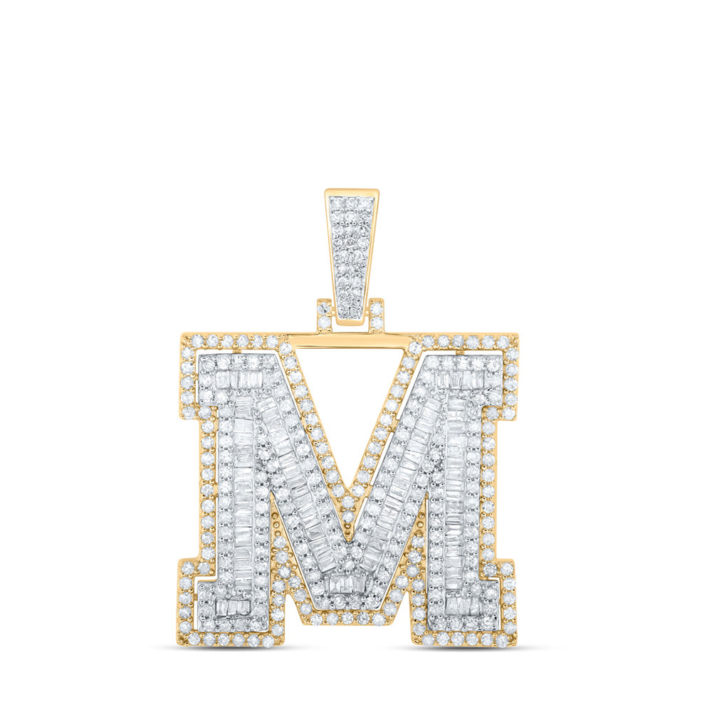 10K Yellow Gold Mens Baguette Diamond Initial Letter Charm Pendant