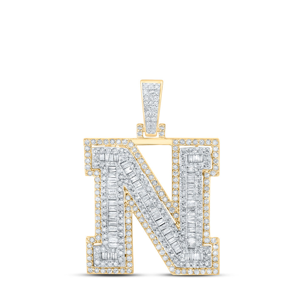 10K Yellow Gold Mens Baguette Diamond Initial Letter Charm Pendant
