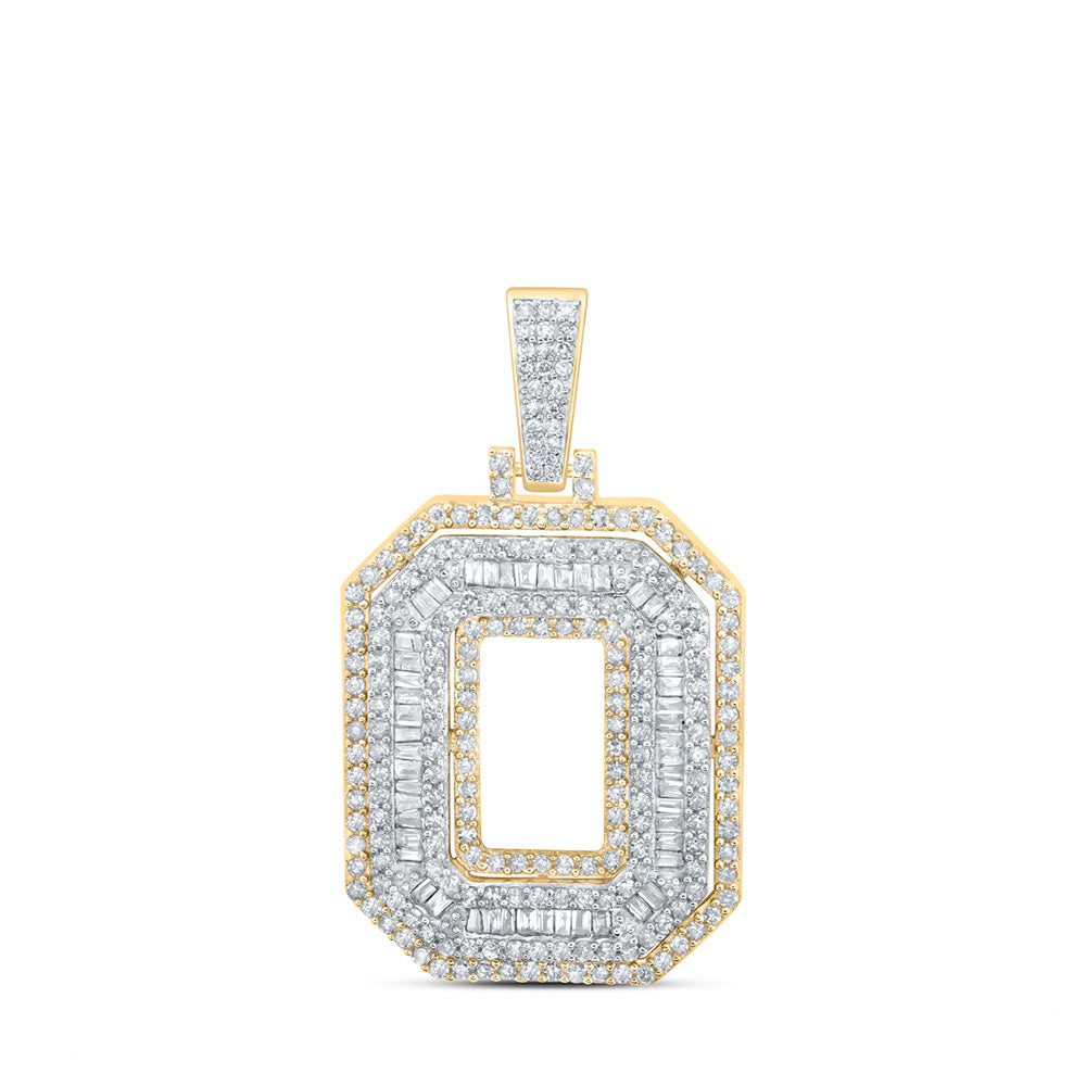10K Yellow Gold Mens Baguette Diamond Initial Letter Charm Pendant