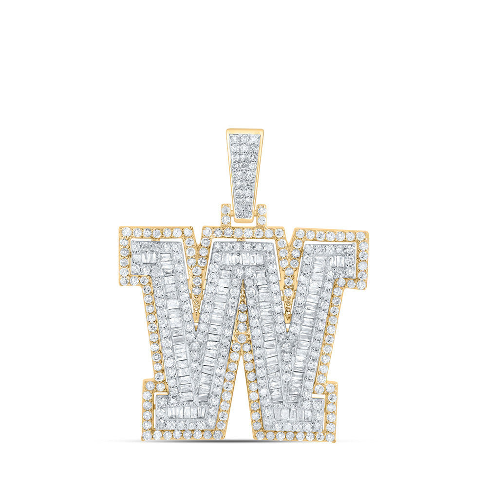 10K Yellow Gold Mens Baguette Diamond Initial Letter Charm Pendant