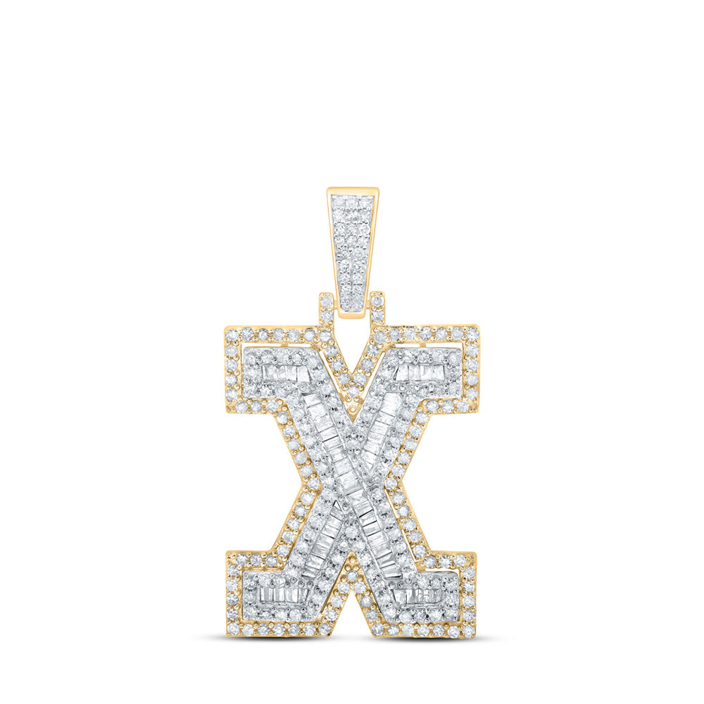 10K Yellow Gold Mens Baguette Diamond Initial Letter Charm Pendant