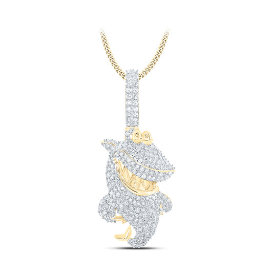 10K Yellow Gold Mens Round Diamond Shark Grin Animal Charm Pendant 1-3/4 Cttw
