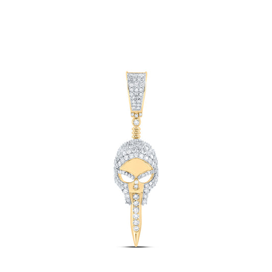 10K Yellow Gold Mens Round Diamond Skull Charm Pendant 1 Cttw