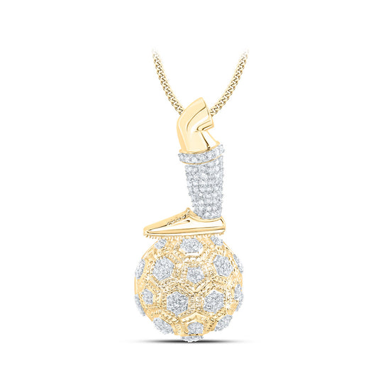 10K Yellow Gold Mens Round Diamond Soccer Ball Charm Pendant 5/8 Cttw
