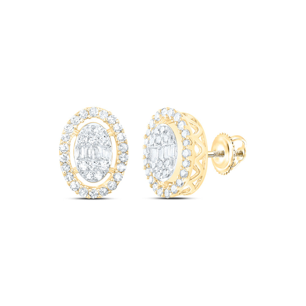 10K White Or Yellow Gold Womens Baguette Diamond Oval Earrings